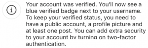 Instagram notification when accepting your verification application
