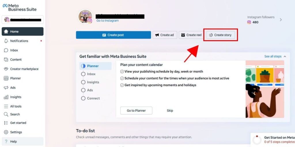 Create Story on  Meta Business Suite