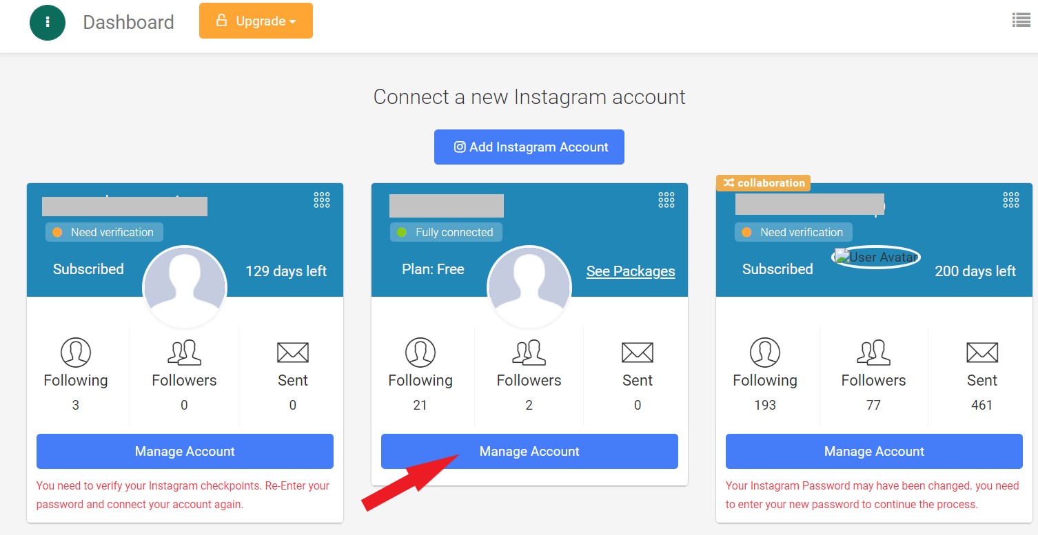 Manage Instagram account