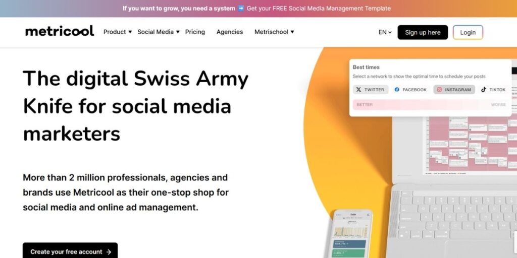 Metricool Home page