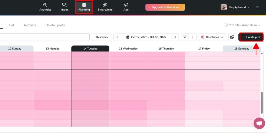 Open Metricool and create post