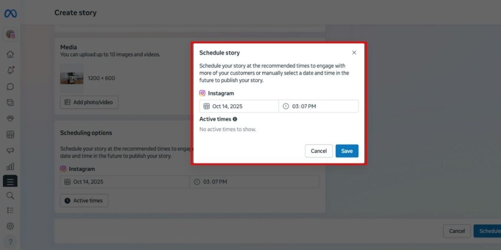 Schedule Story on Meta Business Suite