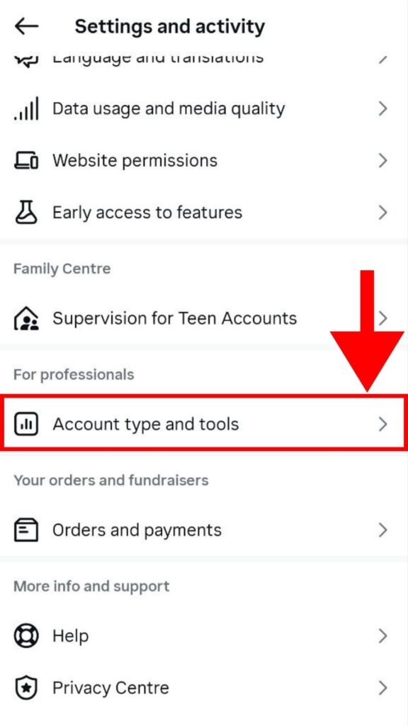 Find Account type and tools on setting