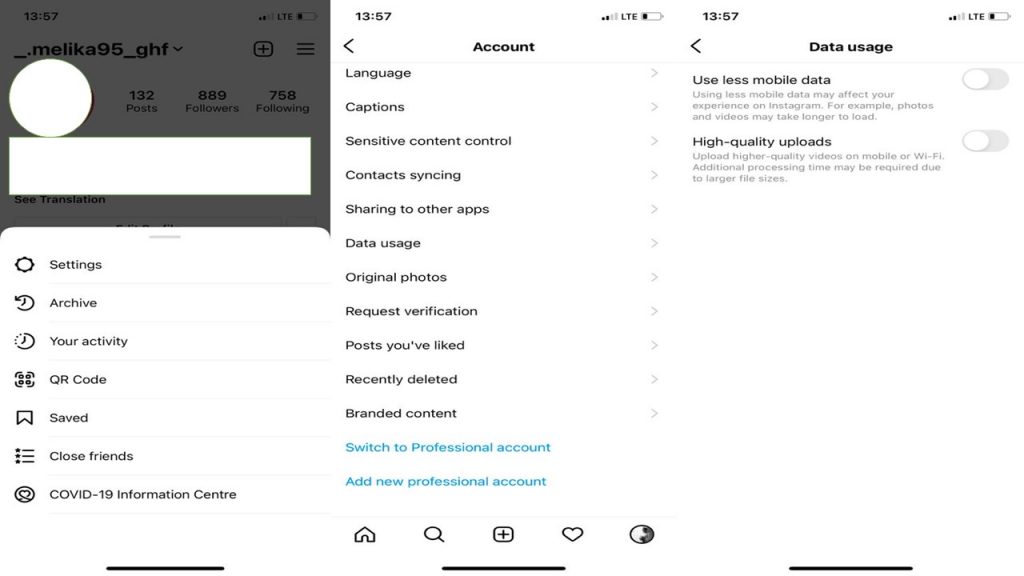 Change Instagram data setting 