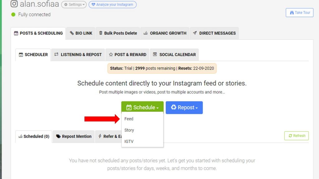 Select feed for scheduling your content 