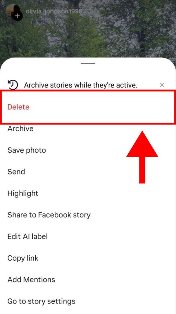 Select Delete to remove your story