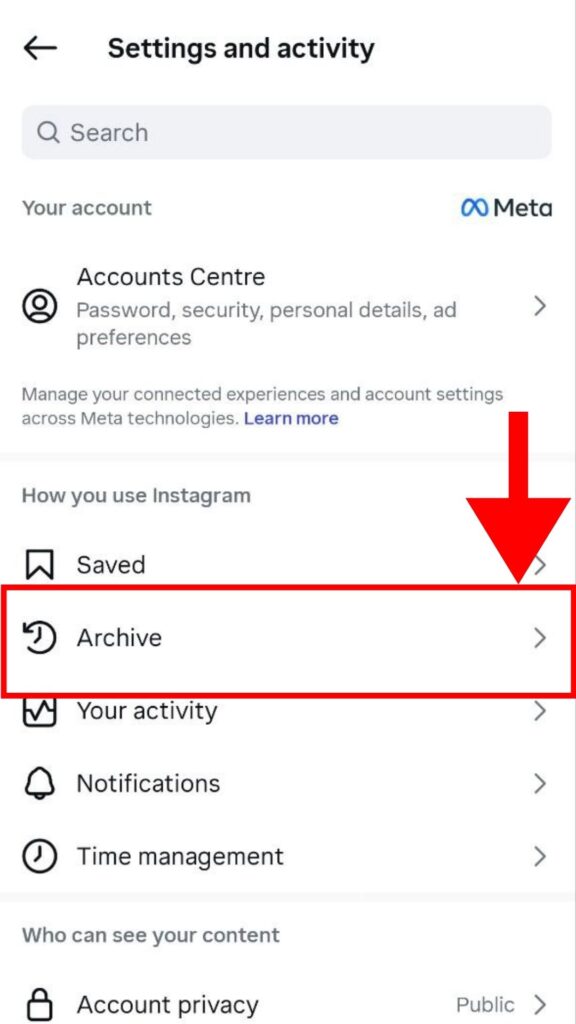Find Archive from Settings