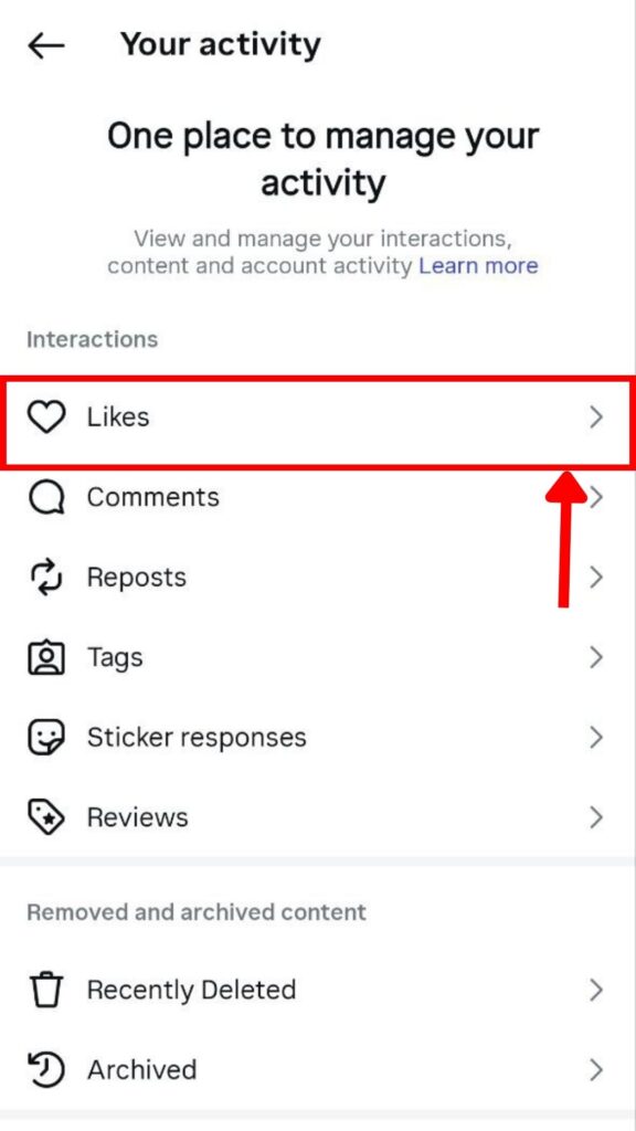 Selecting Likes in Setting