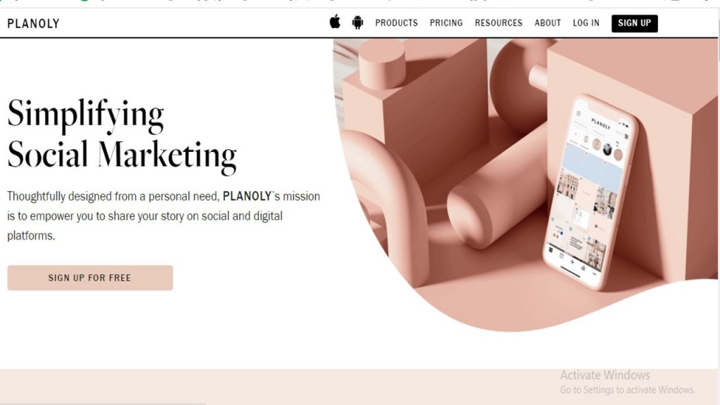 landing page of planoly 