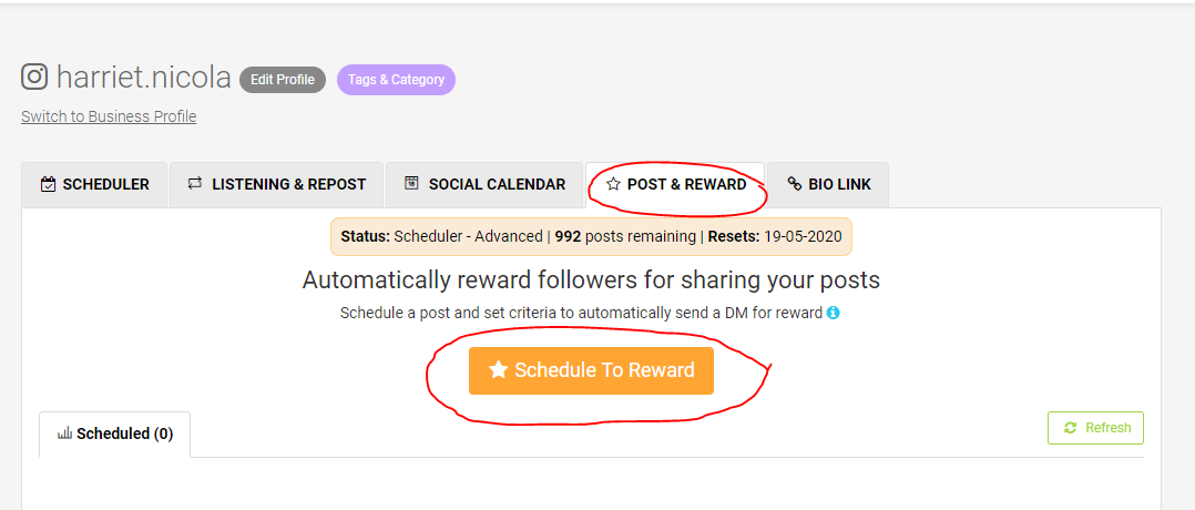 Instagram content ideas: post and reward setup