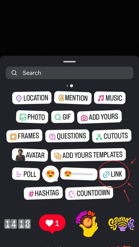tap on the Link sticker Tap on Link sticker