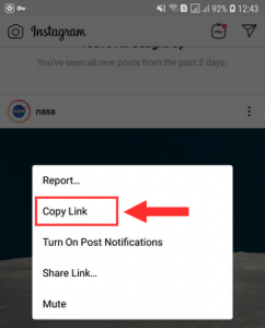 Copy Instagram link