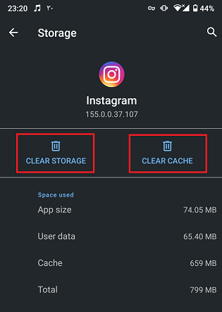 Instagram clear cache