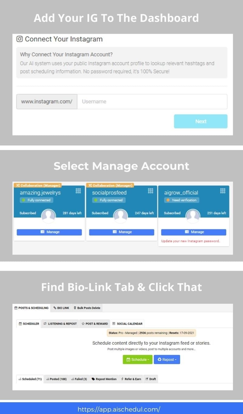 Add IG>Manage Account>Bio Link