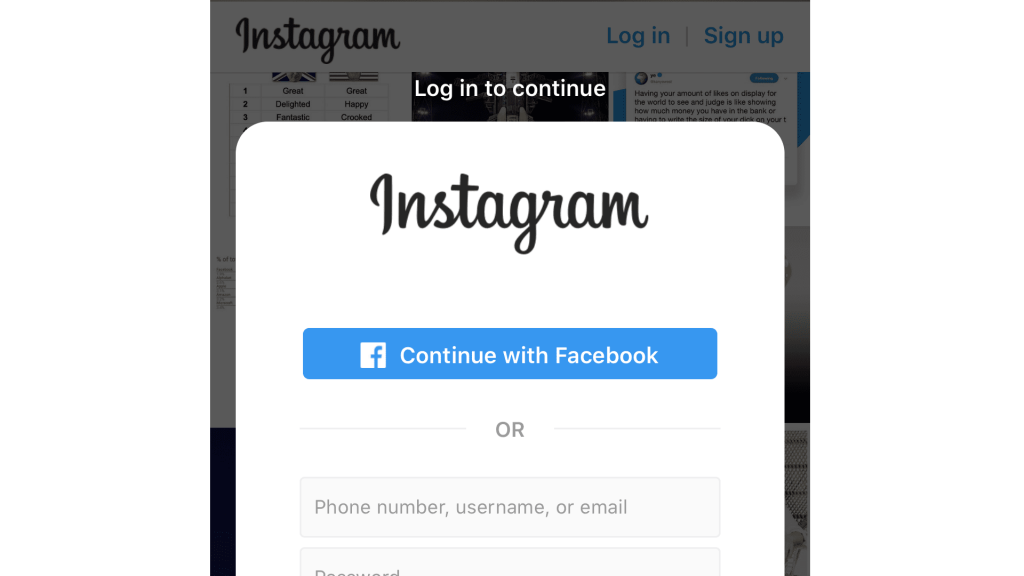Log in to Instagram 