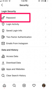 instagram password section