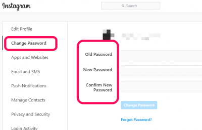 change instagram password desktop