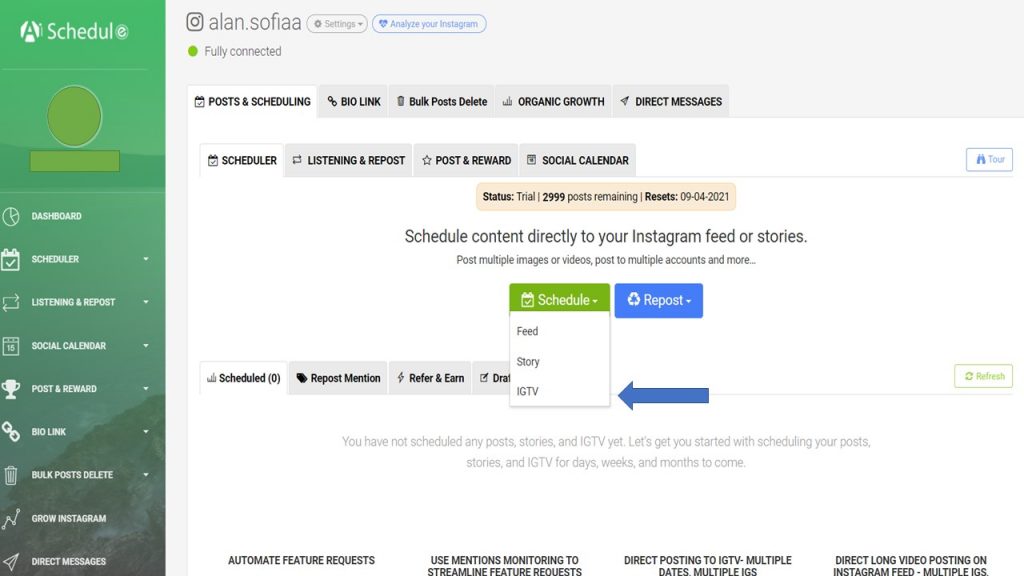 Schedule IGTV on desktop