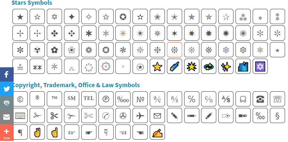 special symbols and characters