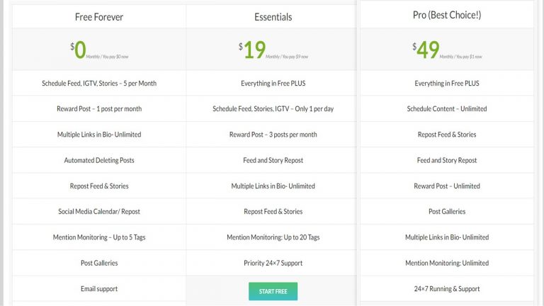 pricing of aischedul: 0, $19, & $49