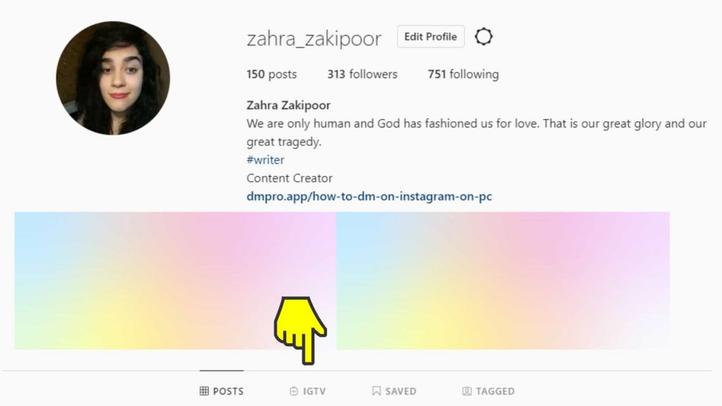 Instagram profile on the Instagram web