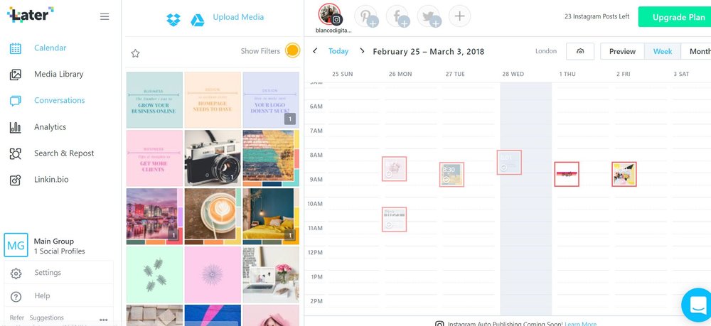 dashboard of Later that is an Instagram scheduler