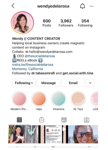 Optimized instagram profile