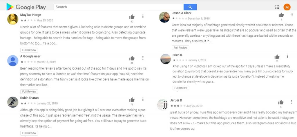 review of Hashtagify on google play 