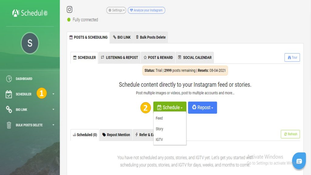 Instagram post, Story and IGTV scheduler