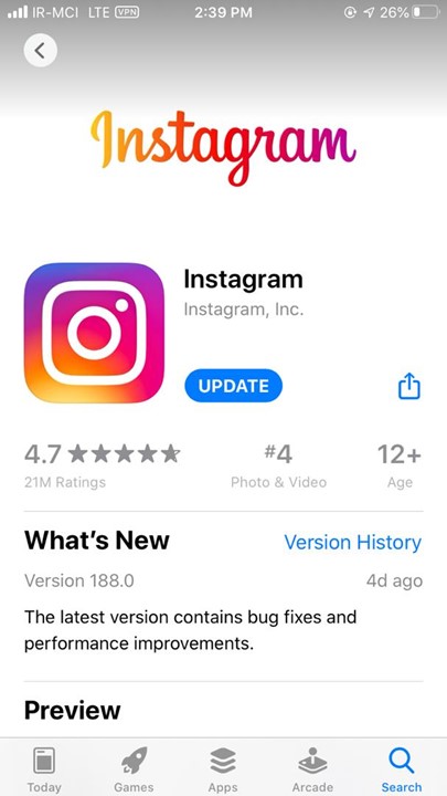 Update your Instagram app