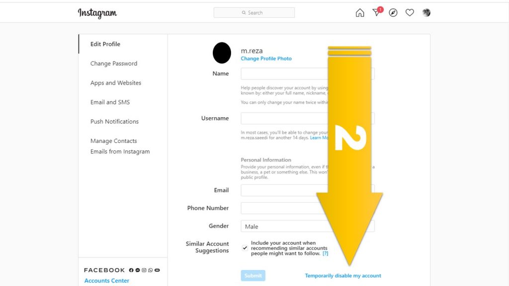 temporarily disable your Instagram account