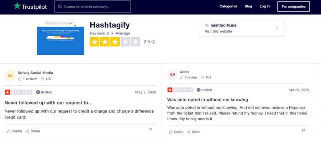 Hashtagify reviews on Trustpilot