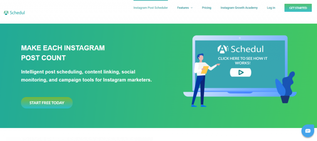 landing page of AiSchedul which is one branch of Ainf social 