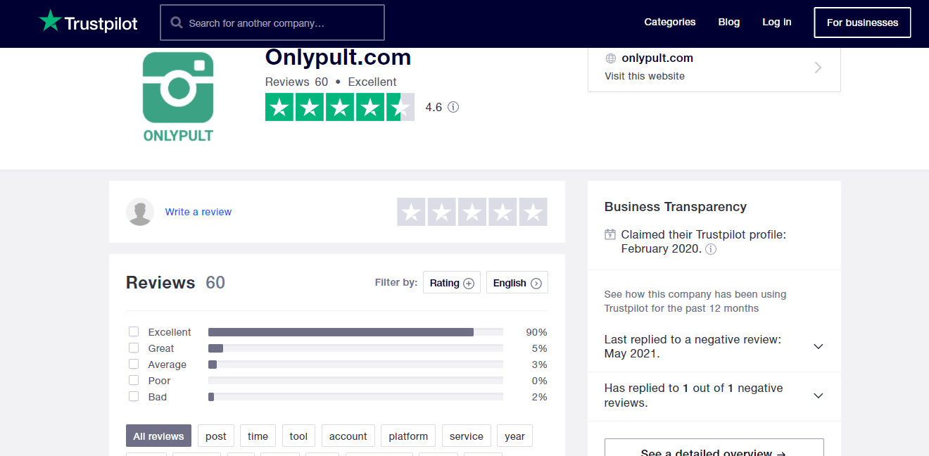 review of onlypult on trustpilot.com: 4.6 out of 5 stars