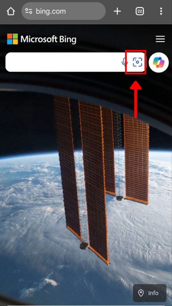 Tap the camera icon in Bing