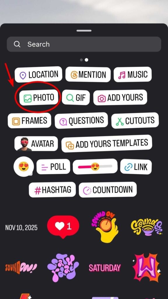Select the photo sticker option