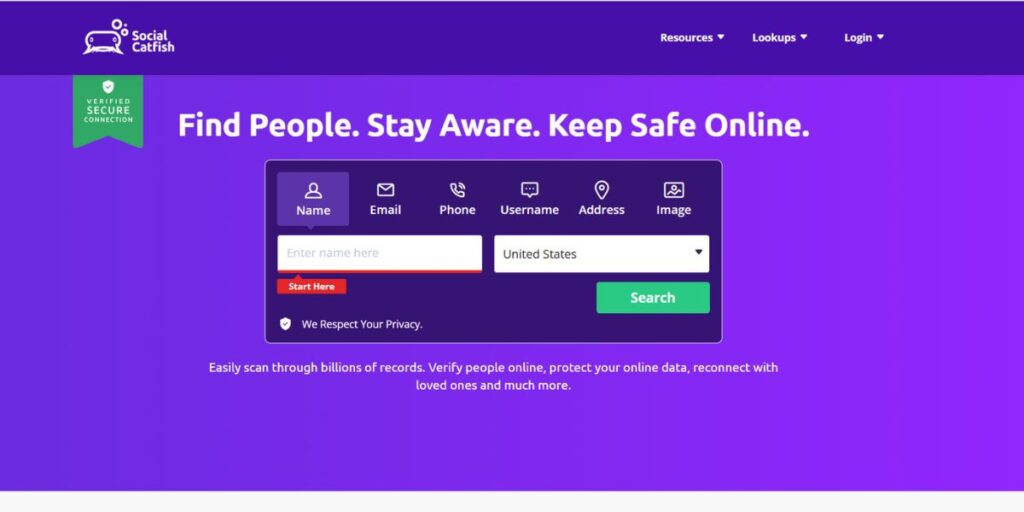 Social Catfish Home Page