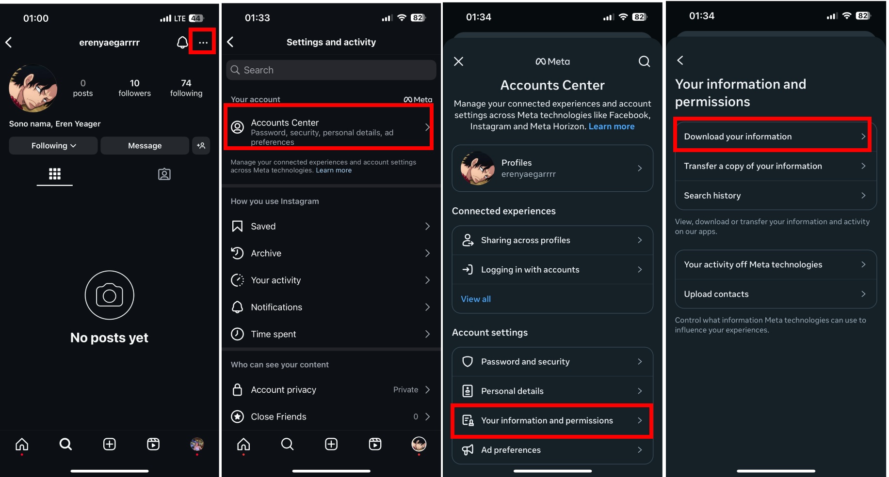 how to download data on instagram