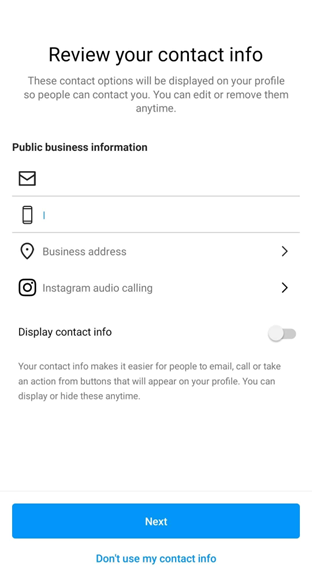 changing account type on Instagram