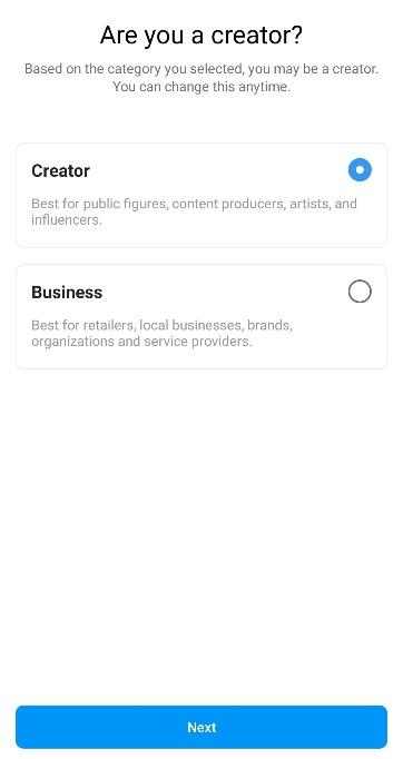 Instagram business account change