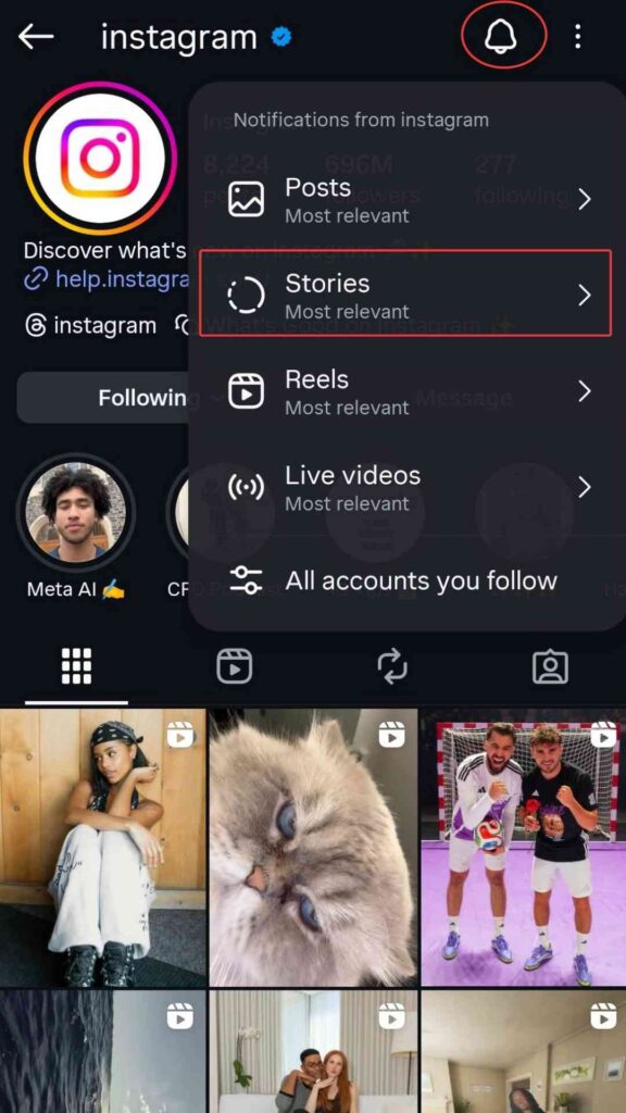Turn on Story Notifications on Instagram
