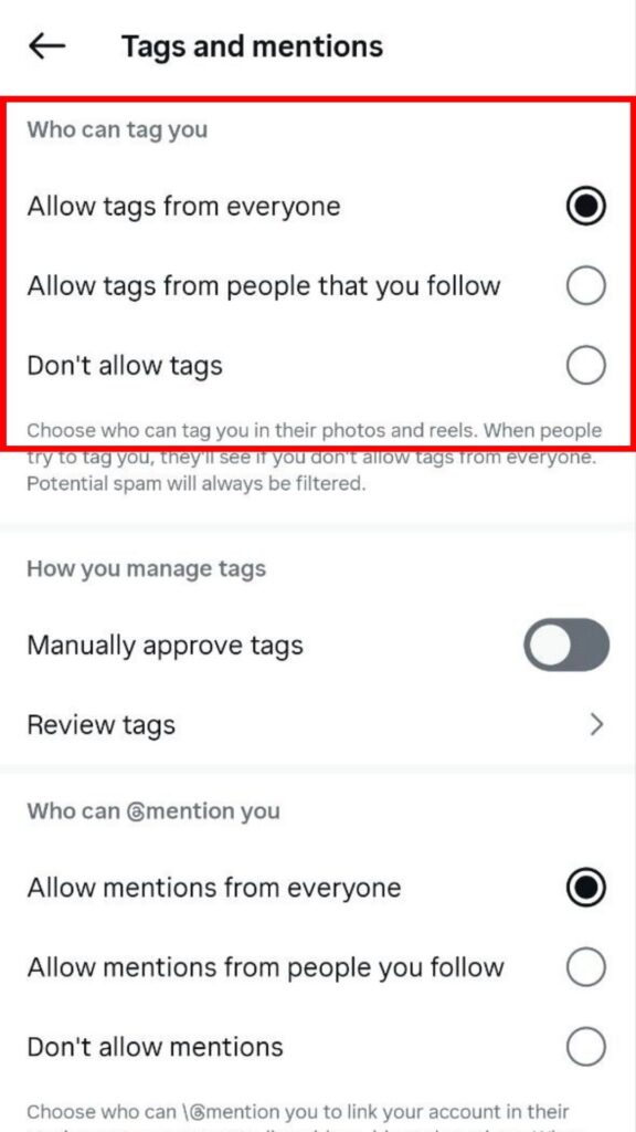 Limit who can tag you