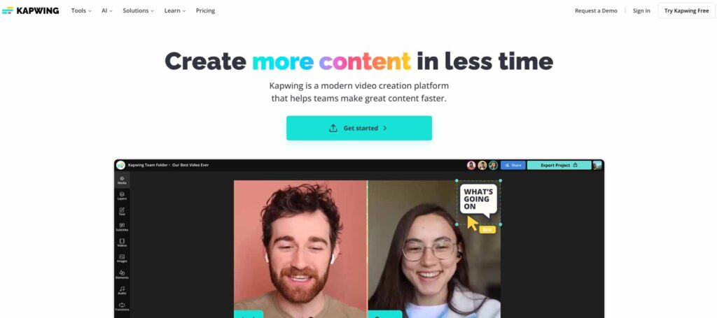 Kapwing online video translator website