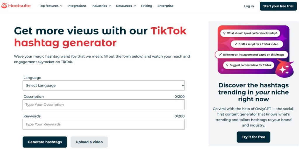 Hootsuite TikTok Hashtag Generator