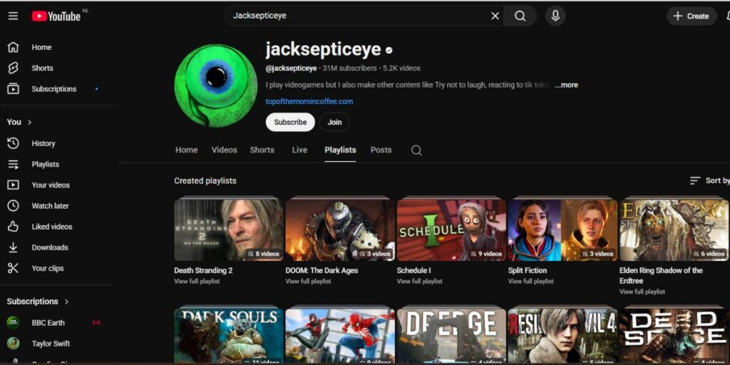 Jacksepticeye's YouTube Account