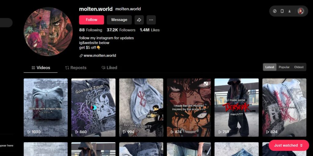 TikTok Account Selling Merch
