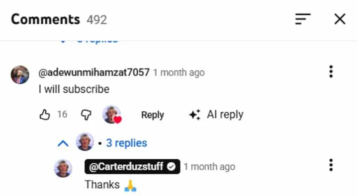 replying to youtube comments