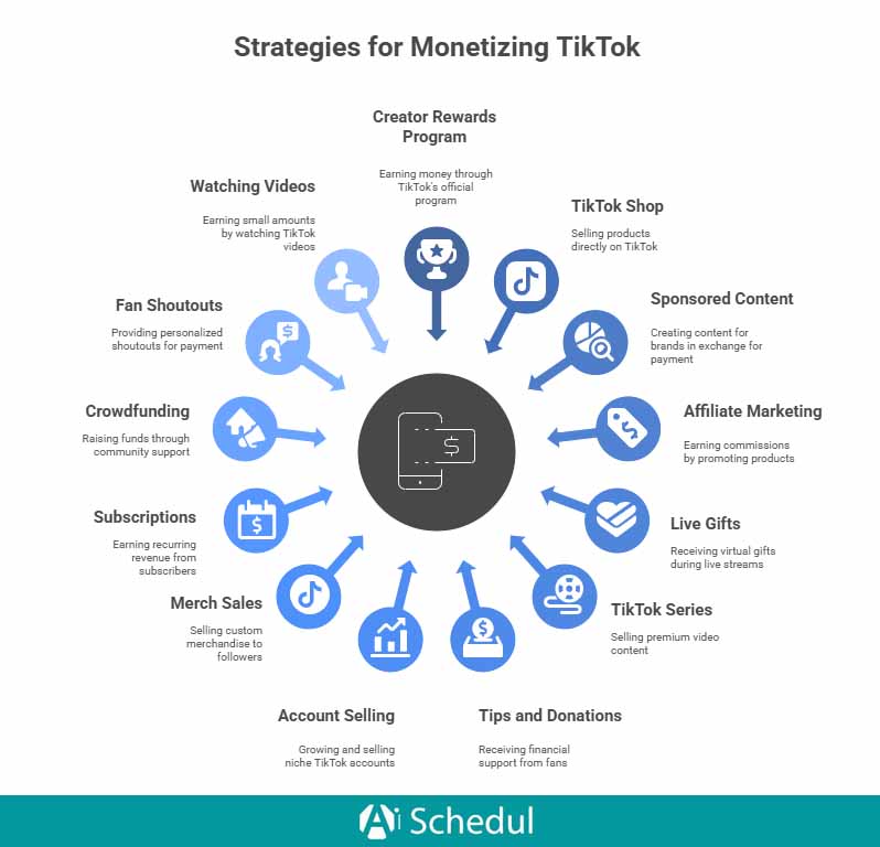 how to make money on TikTok - infographic of 13 strategies